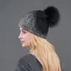 Vinterkvinnor039s ull beanie hat casual metallisk färgtryck stickad kashmir slouchy beanie med tvättbjörn päls pompom bolls9924250