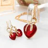 Red Blue Austrian Crystal Heart Pendant Necklace Earrings Jewelry Sets Gold Chain Women Bridesmaid engagement Wedding Jewelry
