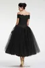 Gothic Black Short Prom Dresses 2020 New Ball Gown Tea Length Off-the-shoulder Lace Tulle Formal Evening Dress Party Gowns177D