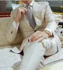 Красивый бежевый свадебный смокинг высокое качество тонкий мужской жених костюмы остроконечный лацкан две кнопки выпускной вечер блейзер куртка(куртка+брюки)