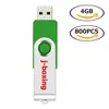 Bulk 800st 4GB USB Flash Drives Metal Rotating Memory Sticks Swivel USB Pen Drive Thumb STRAGE LED Indikator för dator bärbar tablett