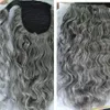 Silver curly grey human hair pony tail hairpiece Salt & pepper naturally wraps around human ponytail romatic kinky curly 140g 120g