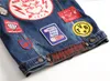 Stickers mannen denim jasje mode nieuwe ontwerp grappige patroon met patches bovenkleding jas lente herfst winter skateboard hiphop jassen