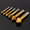 Freeshipping 6Pcs Round shank 3 Flute HSS Hard Metal Chamfer Chamfering End Mill Cutter Countersink Drill Bit Milling Cutting Tool