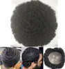 Мужской парик волос полный тонкая кожа Toupee 360 ​​Wave Full Pu Toupee Off Black #1B Бразильская девственная замена волос для Black Men234W