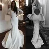 Long Dresses 2020 Mermaid Poet Sleeves V Neck Sexy Hollow Back Sweep Train Beaded Lace Applique Wedding Gown Robe De Mariee