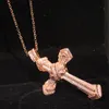 2019 New Arrival Sparkling Deluxe Jewelry 925 Silver&Rose Gold Fill Cross Pendant AAAAA Cubic Zirconia Lucky Angle Necklace For Women Gift