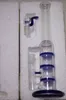 Bongs de vidro azul de 12 polegadas Cachimbos de água com favo de mel triplo Plataformas de petróleo Gaiola Perc Dab Rig Tubo reto grande Cachimbos de água com tigela de 18 mm