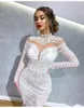 Gorgeous Koronki Suknie Ślubne Suknie Z Wysokiej szyi Sheer Neck Koraliki Długie Rękawy Sukienka Bridal Zipper Powrót Dubaj African Vestido de Noiva