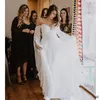 Unieke lange mouwen koude schouder chiffon bruidsjurk jurken van de schouder Boho Beach Empire taille reception bruidsjurken