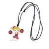 Mode Crystal Cheerleader Cartoon Figur Dance Girl Pendant Cheerleading Girl Sports Justerbar Wax Rope Necklace