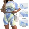 Tie Dye Skriv ut Grundläggande Tshirt Shorts Två Piece Set Kvinnor Casual Outfits Lounge Wear Jogging Femme Biker Shorts Tees Summer