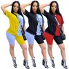 Plus Size 2x Kobiety Summer Jogger Sports Dwuczęściowe stroje T-shirt z krótkim rękawem+krótkie spodnie swobodne panele sportowe 3353