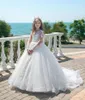 2019 Vintage Sheer Jewel Appliques in pizzo Tulle Abito da prima comunione Abito da ballo a maniche lunghe Abiti da ragazza di fiori con perle245P