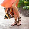 2022-Mujer Color Spiked Flat Women Sandals Stones Studded Flip Sandal Big Size Designer Women's Shoes Summer