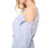 Summer Woman Dress Blue Striped Shirt Short Dress Mini Sexy Side Split Half Sleeve Beach Dresses Plus Size Shirt 3XL