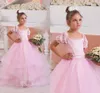 Robe de bal rose pour filles, tenue de soirée à manches courtes en dentelle et Tulle, jolie robe de concours à fleurs, taille personnalisée