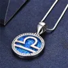 12 Constellation Lucky Pendant Necklace 925 Sterling Silver Blue Fire Opal Necklace Glamour Women's Wedding Party Diamond Jewelry Gift
