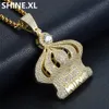 18k banhado a ouro micro pavimentado zircão cúbico coroa pingente colar masculino hip hop bling jóias gift281s