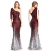 Angel-fashions Gradient Sequin Party Gown One Shoulder Self-tie Chiffon Women Long Mermaid Evening Dress 286 Prom