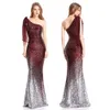 Angel-Fashions Women's Asymmetric Ribbon Gradual Sequin Mermaid Prom Dress Evening Gown Formal Dress 286