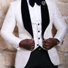 Personalizar patrón floral novio boda esmoquin chal solapa hombres vestidos Blazer blanco padrinos de boda usar chaquetas trajes (chaquetas + chaleco)