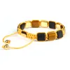 Atacado Jóias Homens Bangle Preto Cz Praça Plano Bead com naturais Yellow Stone Beads Macrame Pulseiras