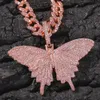 Pendentif Colliers Hip Hop Custom Pink Butterfly Collier Combinaison Mots Nom avec Big Fermoir Chaîne Pleine Glace Cubique Zircone Bijoux