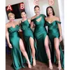 Hunter Green Mermaid Abiti da damigella d'onore Stain Stili misti Side Split Off spalla Wedding Party Dress Vestidos De Fiesta Maid Of Hohor