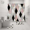 NYAA 4 Pcs Mosaic Decoration Shower Curtain Pedestal Rug Lid Toilet Cover Mat Bath Mat Set For Bathroom Decor Y200407280A