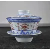 زرقاء وبيضاء مغمورة يدويًا Gaiwan Retro Big Tea Bowl 150 مل من الإكسسوارات Tureen Tureen