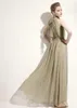 High Neck Ärmlös A-Line Plus Size Chiffon Billiga Wedding Guest Party Dress Long Pleated Aftonklänningar med avtagbar sash