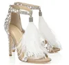 2020 Fashion Feather Wedding Shoes 4 بوصة عالية الكعب أحذية الزفاف راينستون مع أحذية الحفلات الحفلات للنساء siz268g