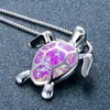 Charm Purple Fire Opal Turtle Pendant Necklaces For Women 925 Sterling Silver Filled Fashion Animal Jewelry Gift