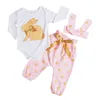 Conjunto de ropa para niña recién nacida, mono floral de manga larga, pantalones estampados 3 uds + conjunto de ropa para la cabeza, ropa 3 uds, nuevo bebé recién nacido lindo