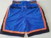 New Shorts Team Shorts Vintage Basket Pantaloni da basket Pocket Zipper Vestiti da corsa New York Blu Appena fatto Taglia S-XXL Mix Ordina Tutte le maglie