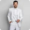 Ny ankomst One Button White Wedding Groom Tuxedos Sjal Lapel Groomsmen Män Passar Prom Blazer (Jacka + Byxor + Vest + Tie) W73