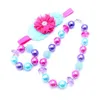 Rose + violet collierBracelet bandeau 3 pièces ensemble cadeau de fête d'anniversaire tout-petits filles Bubblegum bébé enfants gros collier bijoux