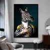 Black and White Classy Lion Tiger Elephant Giraffe Wolf Horse Wall Art Posters and Prints Animal Wearing A Hat Canvas Painting6350839
