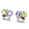 5 Pairs 1 lot Luckyshine Holiday Gift butterfly Multi-color 925 Sterling Silver Cubic Zirconia Wedding Stud Earrings For Women