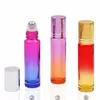 10ml Gradient Color Essential Oil Bottle Colorful Aromatherapy Perfume Roll On Glass bottles With Stainless Steel Roller Ball & Black Cap