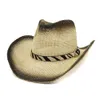 Fashion Black Paint Spraying Western Cowboy Paper Straw Hats for Men Women Wide Brim Beach Sunshade Cap Panama Sombrero Sunhat
