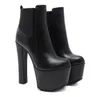 16cm vrouw enkel booties beknopt zwart PU lederen dikke platform dikke hakken designer schoenen maat 34-40