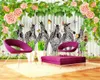 Aangepaste 3d dier behang zebra mooie rozen stereo pastorale stijl achtergrond muur zijde muurschildering behang