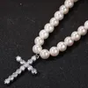 Enkel Cross 10mm Pearl Necklace Hip Hop Trend Män och Damtillbehör Fabriks Partihandel Gratis frakt