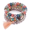 Mode Multicolor Kralen Strengen Handgemaakte Kralen Armband Multilayer Tassel Charms Armbanden voor Dames Boho Vintage Etnische Sieraden