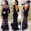 Kvinnor Långärmad Sexig Lace Dress Party Club Black Casual Backless Long Designer Dresses Size S-XL