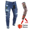 Heren jeans heren gescheurde heren fietser patchwork zwarte denim broek jogger jogger mager streetwear blauwe broek mode casual slank fit kleding