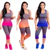 Gradient Märke Designer TrackSuit Ärmlös Vest Tanks + Leggings Tights 2 Piece Women Set Brev Skriv ut T-shirt Outfits Sportsdräkt 2020