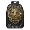 Mężczyźni Plecak skóra miękka 3D wytłoczona głowa Lion Studded Nit Gother Travel Punk Rock Plecak Laptop School Halloween Bag2570